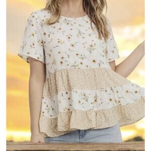 Anthropologie Paper Crane Floral Babydoll Top Women Sz XS Cottagcore Boho Fairy